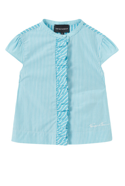 Striped Ruffle-Trim Shortsleeved Shirt